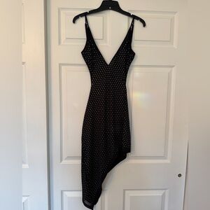 NBD Black Asymmetrical Dress with Silver Rhinestones